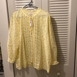 Loft Yellow Floral Long Sleeve Ruffled Neck And Sleeves.